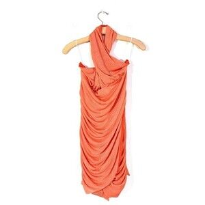 NWT Princess Polly 90s Glam Lucina Ruched Halter Mini Dress Orange Lurex US 10